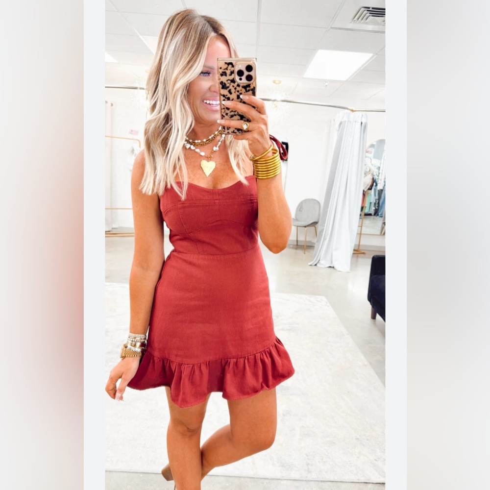 NWT Day + Moon Tanner Denim Maroon Mini Dress Stretchy Sides Women’s Size M